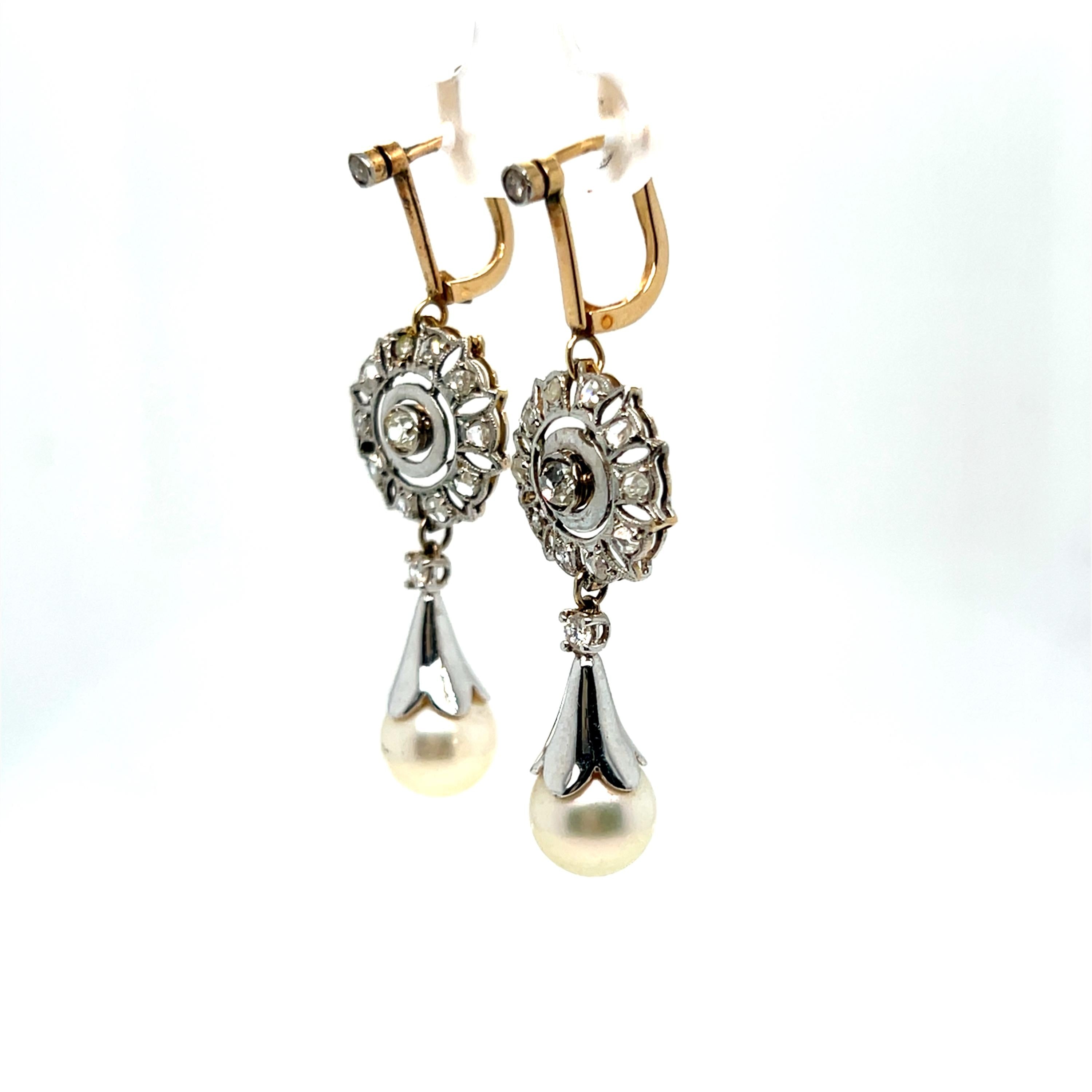Beautiful Vintage Art Deco 14K Yellow/ White Gold Diamond and Pearl Earrings.